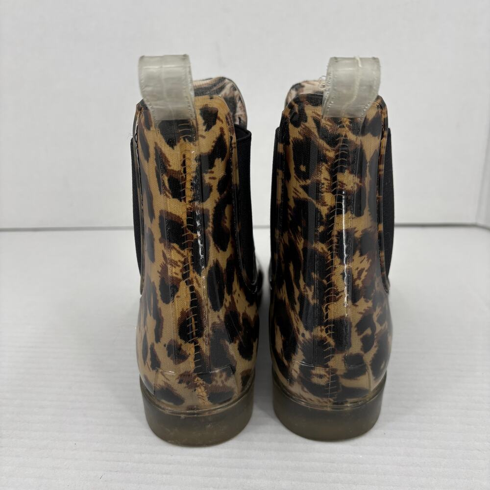 J Crew Rain Boots Size 8 Leopard Print Pull On Rubber Chelsea Waterproof Bootie - Picture 6 of 8